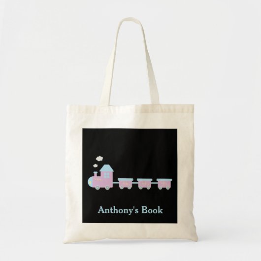 Roze Blauw Zwart trein kinder naam library Tote Bag (Voorkant)