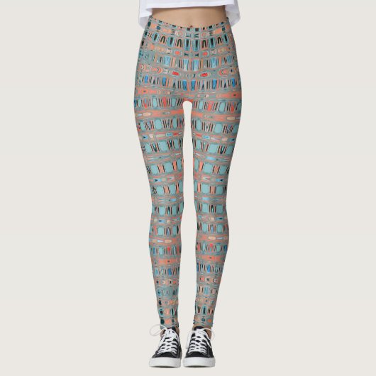 Roze blauwe aardse patronen leggings (Voorkant)