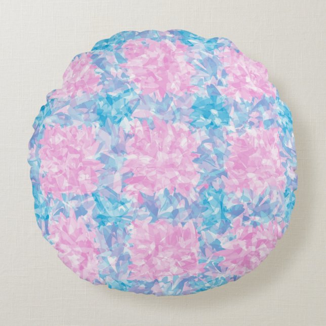 Roze Blauwe Abstract Naadloos Patroon Rond Kussen (Voorkant)