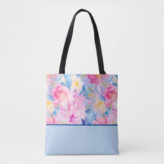 Roze, Blauwe Abstracte Waterverf Bloemen Kleurenbl Tote Bag (Voorkant)