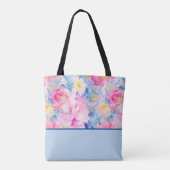 Roze, Blauwe Abstracte Waterverf Bloemen Kleurenbl Tote Bag (Achterkant)