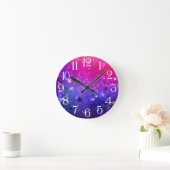 Roze Blauwe Achtergrond Glanzend Ronde Klok (Huis)