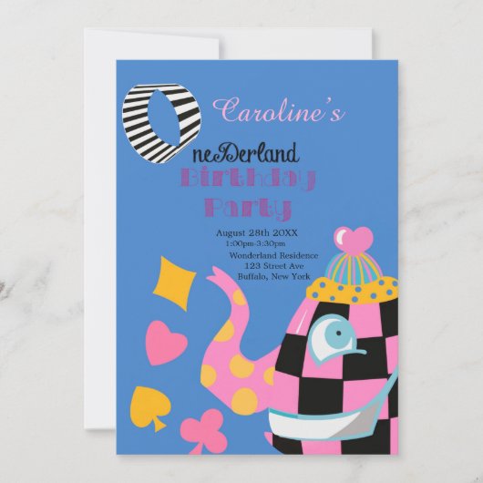 Roze blauwe Alice in Wonderland 1st. Birthday Part (Voorkant)