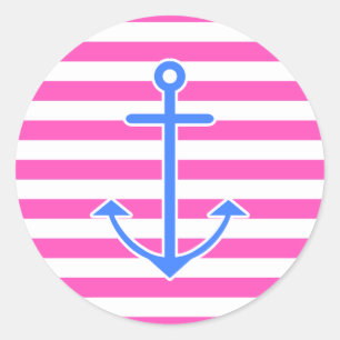 Roze blauwe anchor ronde sticker