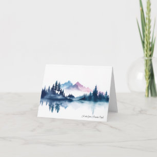Roze & Blauwe Aquarel Bergen & Donkere Dennenbomen Notitiekaartje