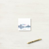 Roze & Blauwe Aquarel Bergen & Donkere Dennenbomen Post-it® Notes (Op bureau)