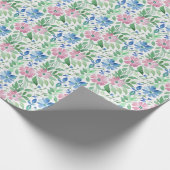 Roze Blauwe Aquarel Bloemenkinder Bruids Bruiloft Cadeaupapier (Hoek)