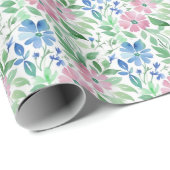 Roze Blauwe Aquarel Bloemenkinder Bruids Bruiloft  Cadeaupapier (Rol Hoek)