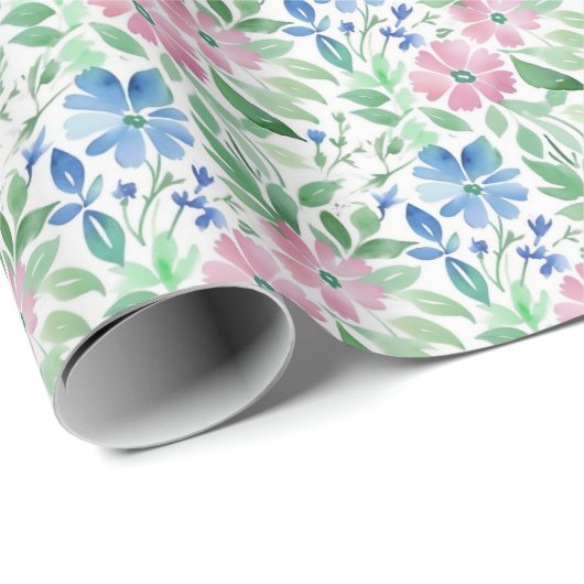 Roze Blauwe Aquarel Bloemenkinder Bruids Bruiloft  Cadeaupapier (Rol Hoek)