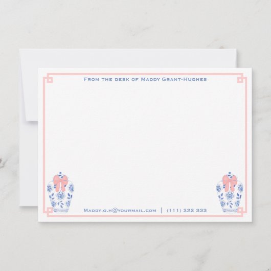 Roze Blauwe Aquarel Briefpapier Met Naam Notitiekaartje (Voorkant)