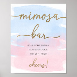 Roze Blauwe Aquarel Gouden Mimosa Bar Bord Poster