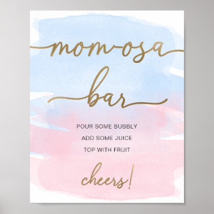 Roze Blauwe Aquarel Gouden Mom-osa Bar Bord Poster