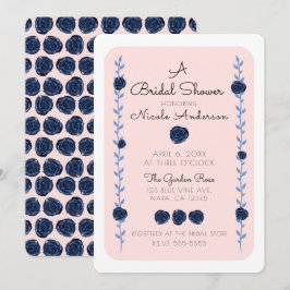 Roze Blauwe Aquarel Roos Cottage Bruidsdouche Kaart