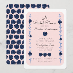 Roze Blauwe Aquarel Roos Cottage Bruidsdouche Kaart
