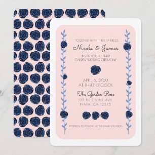 Roze Blauwe Aquarel Roos Wijnranken Cottage Bruilo Kaart