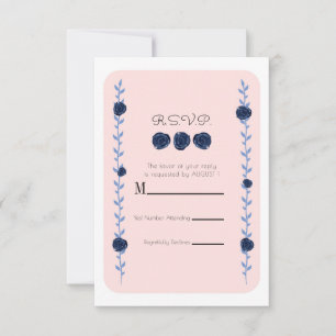 Roze Blauwe Aquarel Roos Wijnranken Cottage RSVP A Kaartje