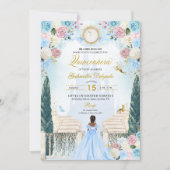 Roze & Blauwe Assepoester Prinses Fairy Quinceaner Kaart (Voorkant)