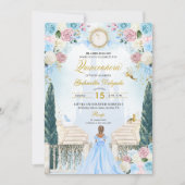 Roze & Blauwe Assepoester Prinses Fairy Quinceaner Kaart (Voorkant)