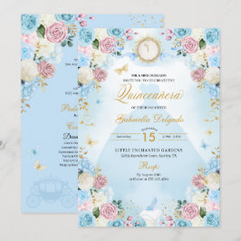 Roze & Blauwe Assepoester Prinses Jurk Quinceanera Kaart