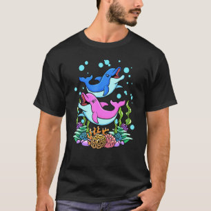 Roze blauwe Baby Dolphins Beach Summer Vacking T-shirt