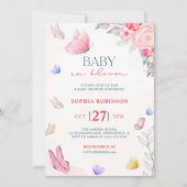 Roze Blauwe Baby in Bloom Vlinders Wildflower Kaart (Voorkant)