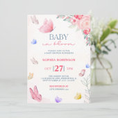 Roze Blauwe Baby in Bloom Vlinders Wildflower Kaart (Staand voorkant)