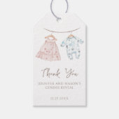 Roze Blauwe Baby Kleding Geslacht Reveal Dank u Cadeaulabel (Voorkant)