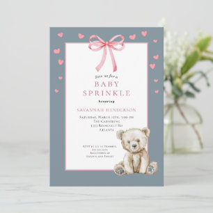Roze Blauwe Baby Shower met Strik Knuffel Teddybee Kaart