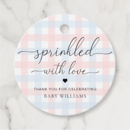 Roze blauwe Baby shower van Gingham, gesponnen met Bedankjes Labels