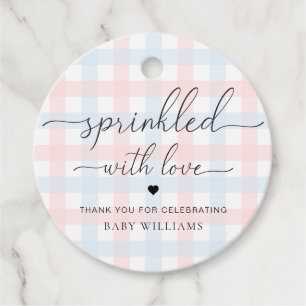 Roze blauwe Baby shower van Gingham, gesponnen met Bedankjes Labels