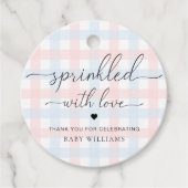 Roze blauwe Baby shower van Gingham, gesponnen met Bedankjes Labels (Voorkant)