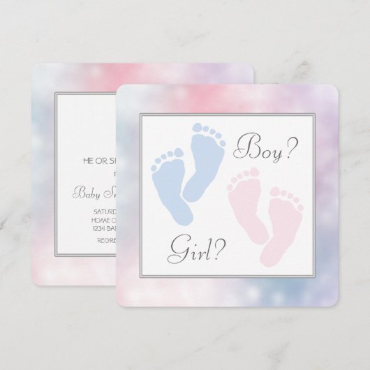 Roze Blauwe Baby Voeten Voetafdruk Geslacht Onthul Kaart (Voorkant / Achterkant)