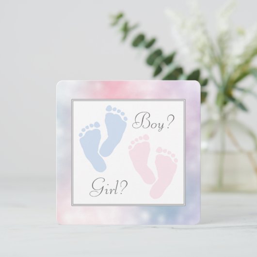 Roze Blauwe Baby Voeten Voetafdruk Geslacht Onthul Kaart (Staand voorkant)