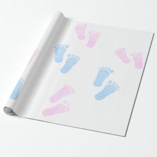 Roze blauwe Baby voettekst afdrukken Geslacht Cadeaupapier