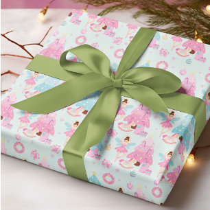 Roze Blauwe Ballerina Fee Kerstboom Cadeaupapier