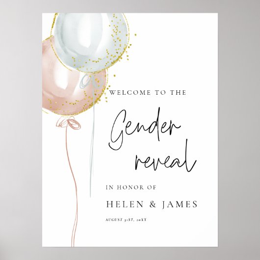 Roze & Blauwe Ballon Geslacht onthullen baby showe Poster (Voorkant)
