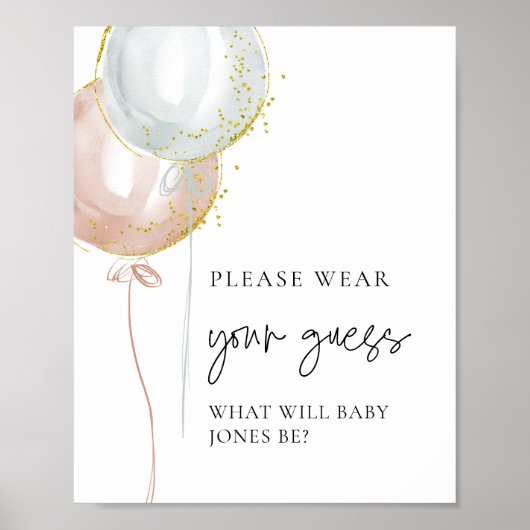 Roze & Blauwe Ballon Geslacht onthullen Draag uw g Poster