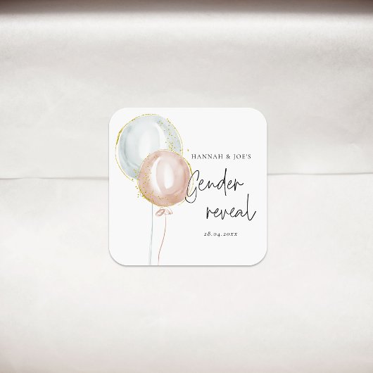 Roze & Blauwe Ballon Geslacht onthullen Favoriet P Vierkante Sticker