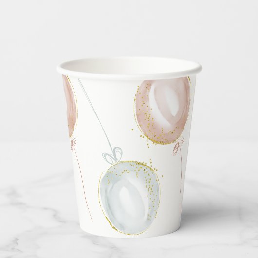 Roze & Blauwe Ballon Geslacht onthullen Papieren Bekers (Achterkant)