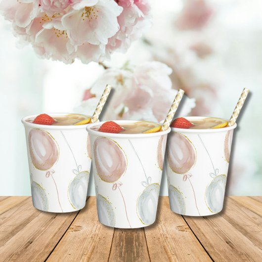 Roze & Blauwe Ballon Geslacht onthullen Papieren Bekers