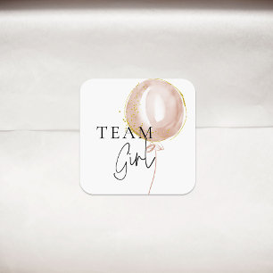 Roze & Blauwe Ballon Geslacht Onthullen Team Meisj Vierkante Sticker