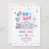 Roze Blauwe Ballon Giant Bubble Dom Gender Reveal Kaart (Voorkant)