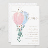 Roze Blauwe Ballon Het is een tweeling Baby shower Kaart (Voorkant / Achterkant)