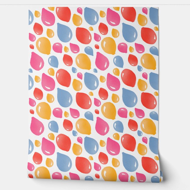 Roze Blauwe Ballon Kinder Patroon Kwekerij Kamer Behang (Afrollen)