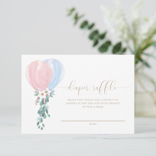 Roze Blauwe Ballon Luier Raffle Ticket Kaart (Staand voorkant)