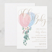 Roze Blauwe Ballon Oh Baby Baby shower Kaart (Voorkant / Achterkant)