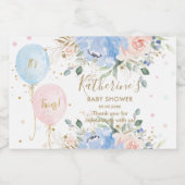 Roze Blauwe Ballonnen Bloemen Het is Twins Baby sh Sparkling Wijnetiket (Enkel label)