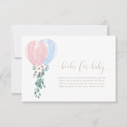 Roze Blauwe Ballonnen Boeken Voor Baby Verlangkaar Kaart (Voorkant)