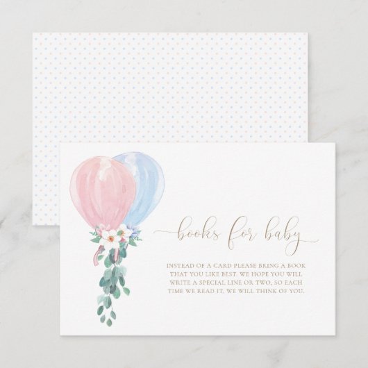 Roze Blauwe Ballonnen Boeken Voor Baby Verlangkaar Kaart (Voorkant / Achterkant)