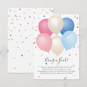 Roze Blauwe Ballonnen & Confetti Breng een Boek Informatiekaartje